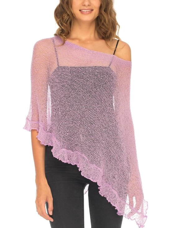 Accessories - Women’s Lavender Sheer Knit Poncho Shrug Lightweight Asymmetrical Ruffle Wraps